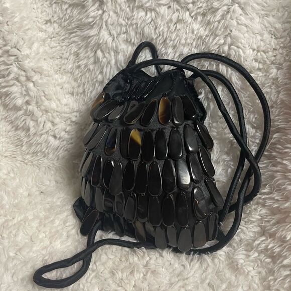 Lili Lua Vintage black satin bag cover with tortoises shells black beads accent - Picture 3 of 11
